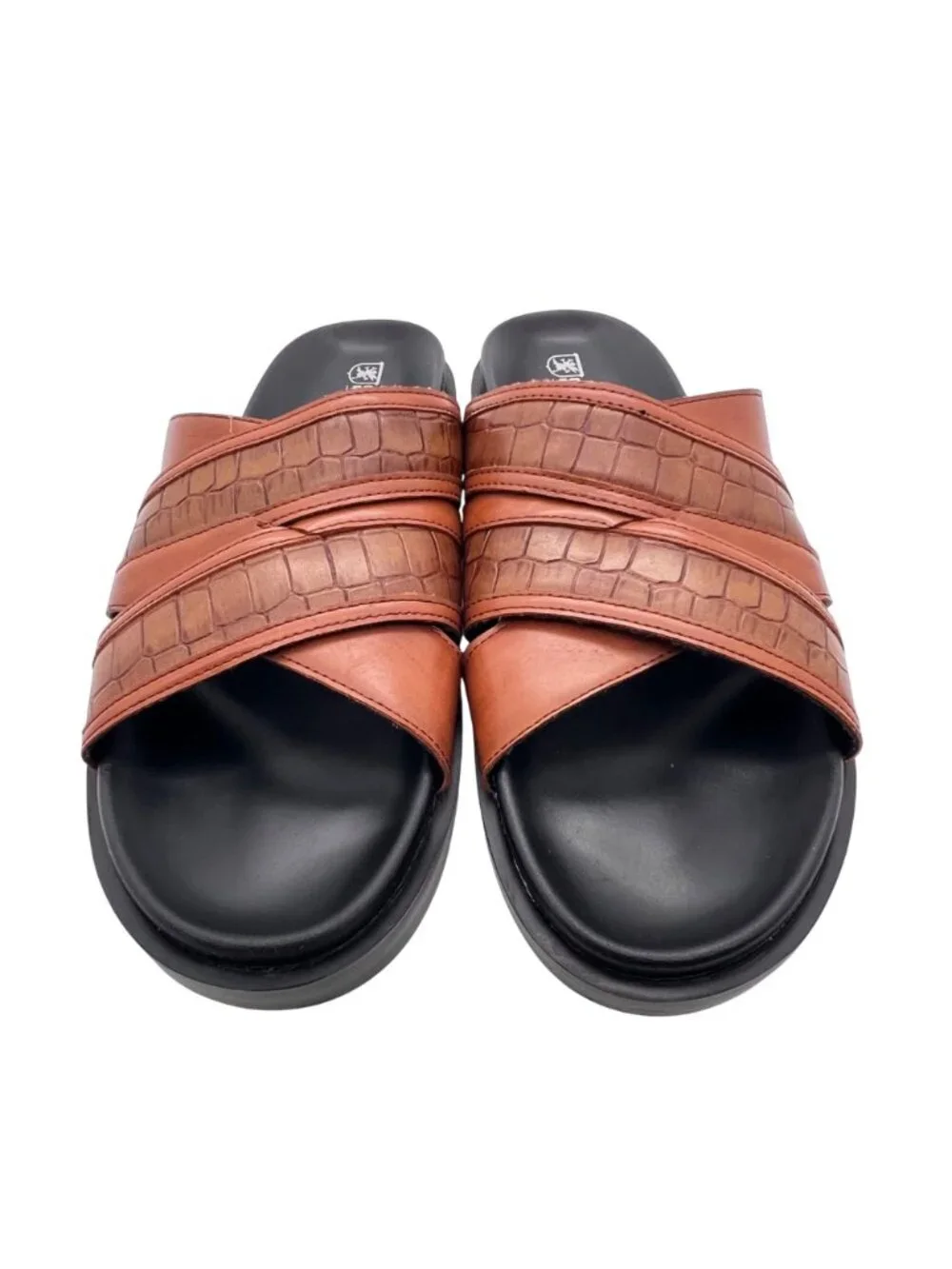 Stacy Adams Faux Crocodile Crossband Slides Sandals Mens Size 9M Brown Black NEW